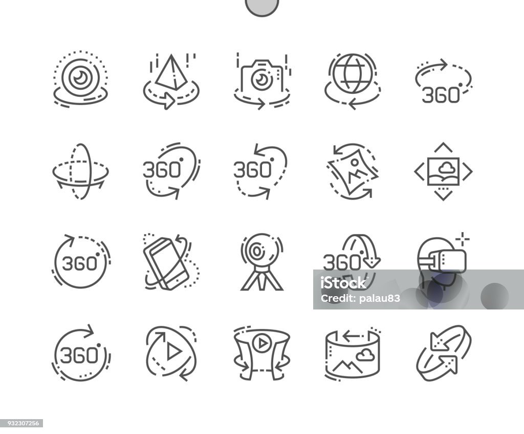 360 graus Well-crafted Pixel perfeito fina linha Icons Vector 2 30 x Grid para gráficos da Web e aplicativos. Pictograma mínimo simples - Vetor de Turismo Urbano royalty-free