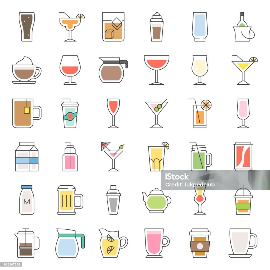 beverage and glass set, filled outline icon vector Cocktail stock vector