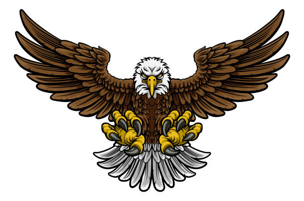 Bald American Eagle Mascot A cartoon bald American eagle mascot swooping with claws out and wings outstretched spread animals attacking stock illustrations