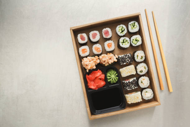 istock Top view set of sushi maki and rolls 932310138