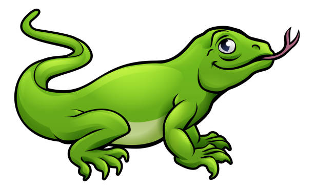 Komodo Dragon Lizard Cartoon Character A Komodo dragon lizard cute cartoon character komodo dragon drawing stock illustrations