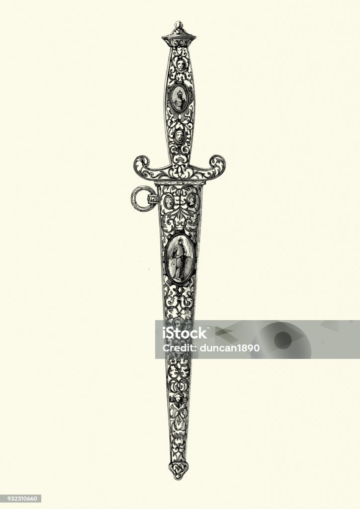 화려한 단 검 단도에 대한 스톡 벡터 아트 및 기타 이미지 - 단도, 1850-1859 년, 19세기 - iStock