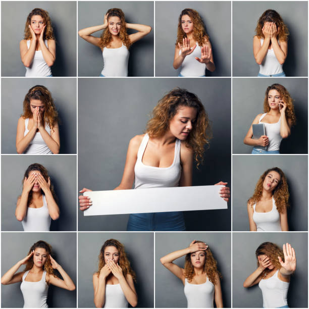istock Emotions set of young woman at studio background 932318214
