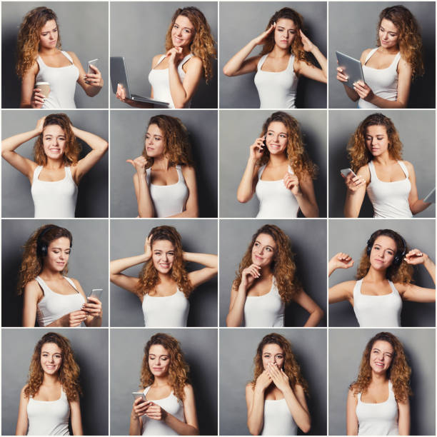 istock Emotions set of young woman at studio background 932318458