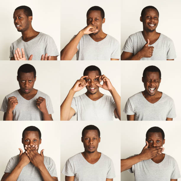 istock Set of black man's portraits with different emotions 932318582