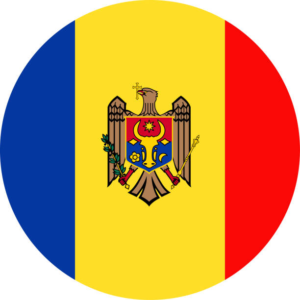 ilustraciones, imágenes clip art, dibujos animados e iconos de stock de vector bandera de moldova redondo plano icono - moldavia