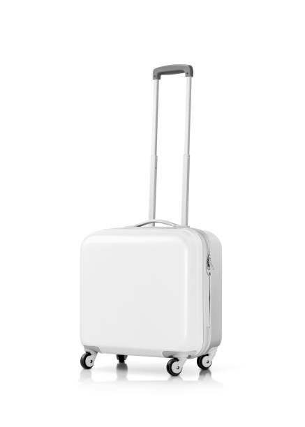 istock White plastic suitcase or luggage for traveler isolated on white background 932322318