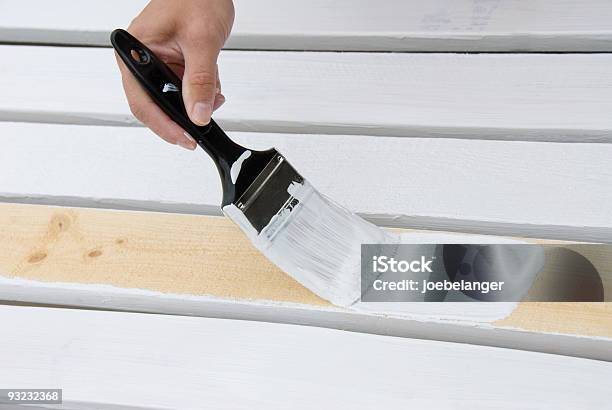 Painting Wooden Slats Stock Photo - Download Image Now - Brushing, Building - Activity, Color Image