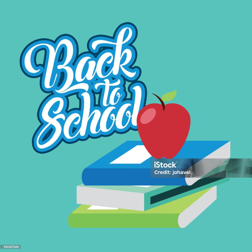 back to school image back to school apple on stack books vector illustration Apple - Fruit stock vector