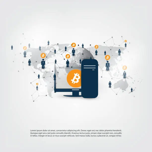 Vector illustration of Networks - Business and Global Financial Connections, Cryptocurrency, Bitcoin Trading, Online Banking and Money Transfer Concept Design