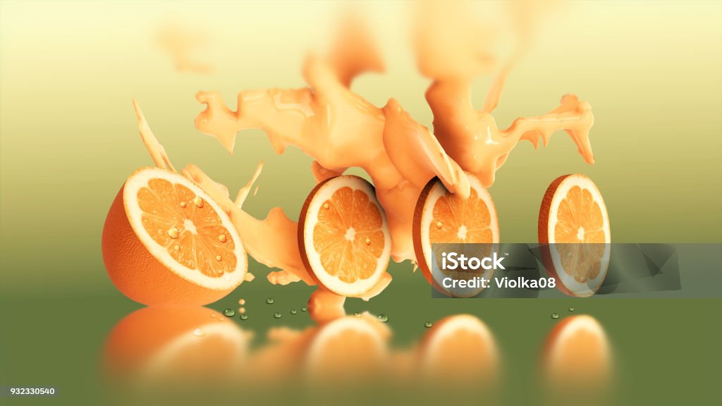 Oranges fruit with juice drink Orange juice splashing with drops of water. Antioxidant Stock Photo