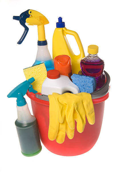 istock Red Crimson bucket filled with cleaning materials 93233058