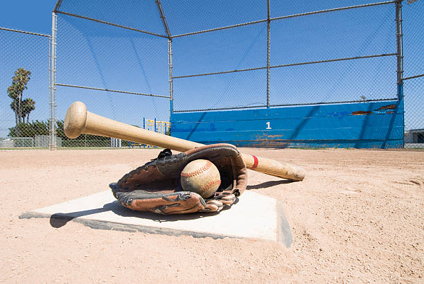 istock Baseball equipment on home plate 93233066