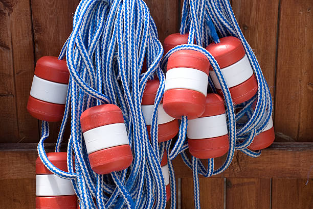 istock Swimming pool lane floats on fence 93233095