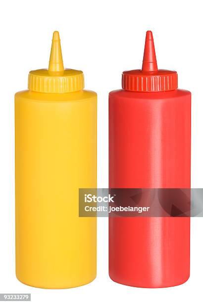 Ketchup And Mustard Squeeze Bottles Stock Photo - Download Image Now - Ketchup, Mustard, Bottle
