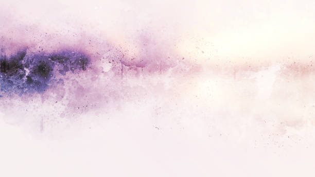 istock Abstract beautiful mountain silhouette, soft wave river and soft sunlight on oil watercolor painting background. 932335086