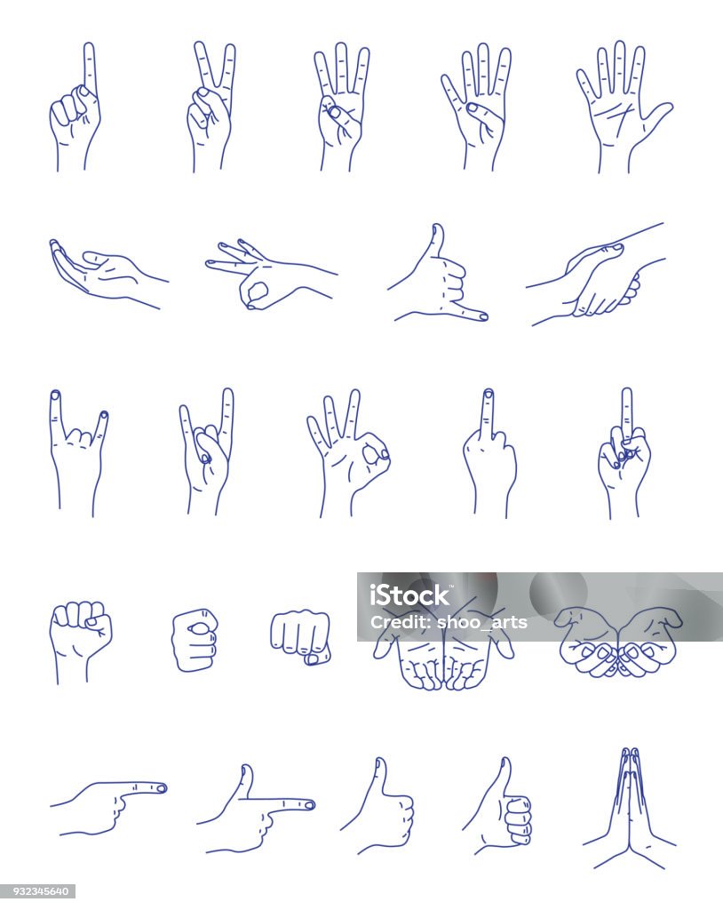 Hand gestures contour vector set Male hand gestures contour graphic vector set Hand stock vector