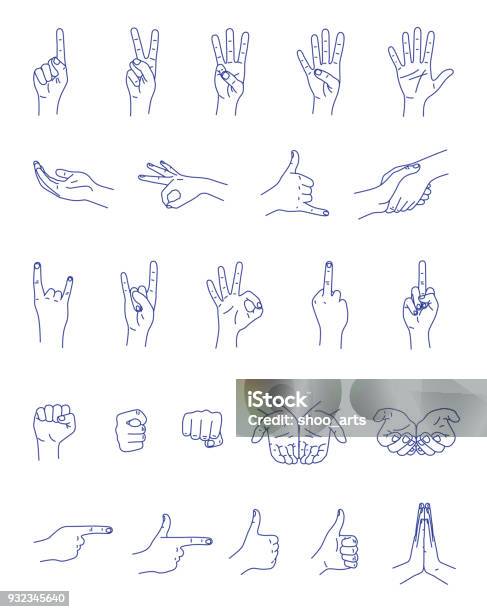Hand Gestures Contour Vector Set Stock Illustration - Download Image Now - Hand, Gesturing, Illustration
