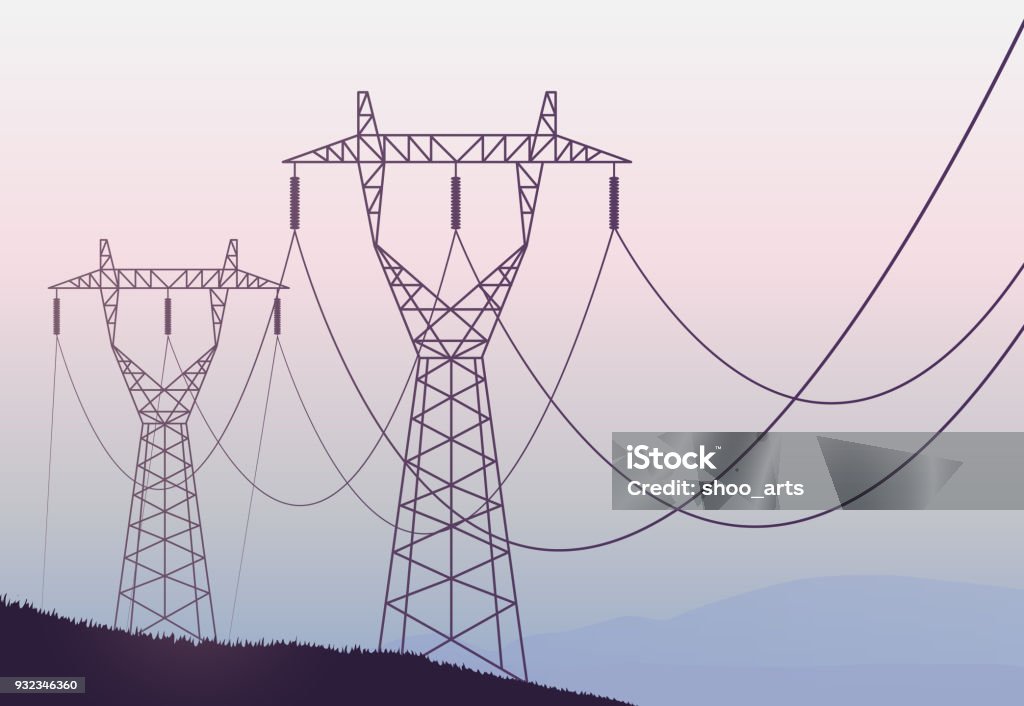 Transmission towers landscape background vector Transmission towers beauty landscape background vector template Communications Tower stock vector