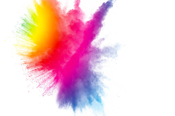 istock Abstract multicolored powder explosion on white background.  Freeze motion of color dust  particles splash. Painted Holi 932352810
