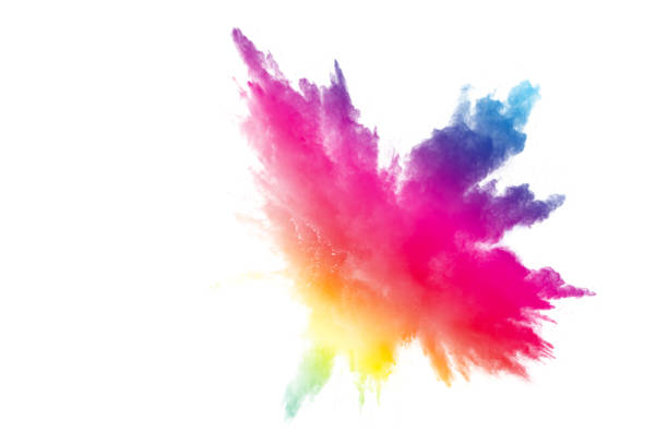 istock Abstract multicolored powder explosion on white background.  Freeze motion of color dust  particles splash. Painted Holi 932352834