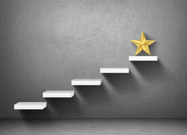 istock big yellow Star on stair, business successful concept 932353808
