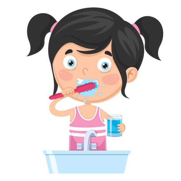 Vector Illustration Of Kid Brushing Teeth Stock Illustration - Download  Image Now - Child, Teeth, Brushing Teeth - iStock