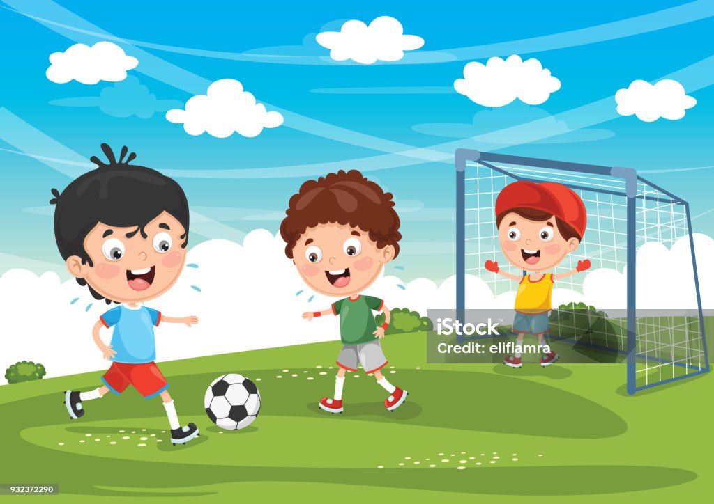 Vector Illustration Of Kid Playing Football Child stock vector