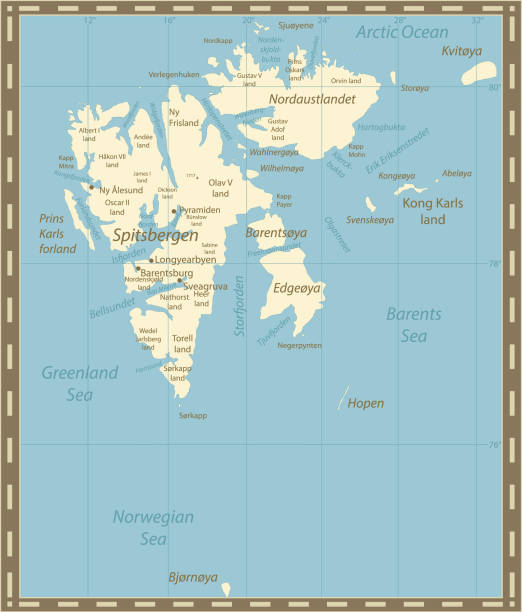 スバールバル諸島地図ヴィンテージの色 - スヴァールバル島点のイラスト素材／クリップアート素材／マンガ素材／アイコン素材