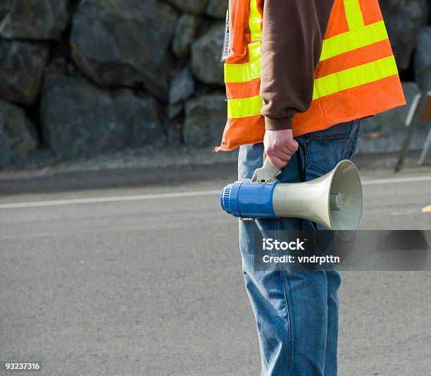Marathon Volunteer Stock Photo - Download Image Now - Construction Worker, Megaphone, Color Image