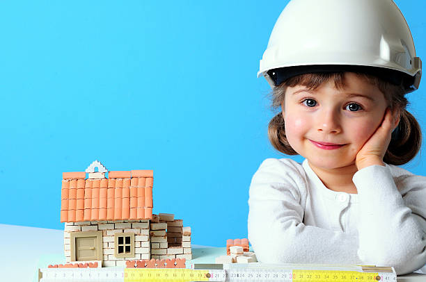 little constructor - model home construction repairing residential structure foto e immagini stock