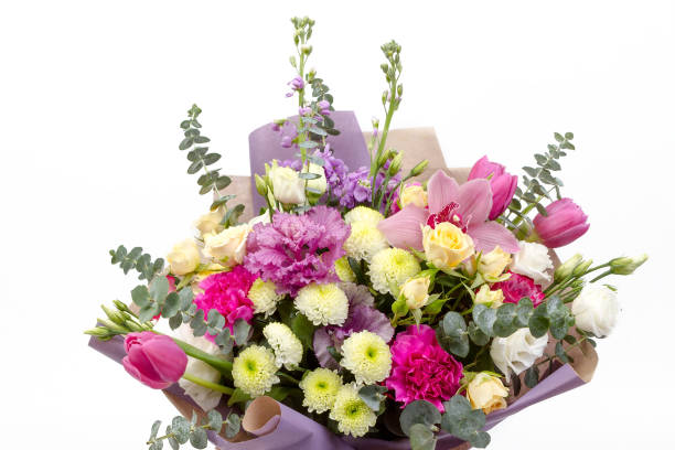 istock Bright buketny composition from fresh flowers, the white background 932377280