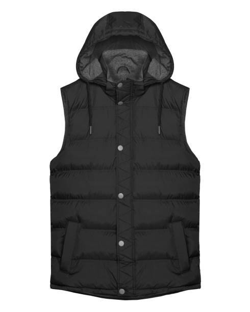 istock Black sleeveless vest with hood isolated on white 932389936
