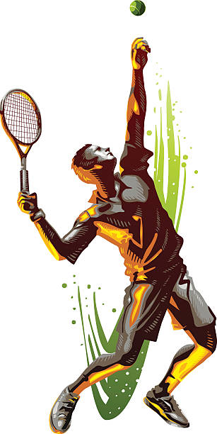 ilustrações de stock, clip art, desenhos animados e ícones de servir de ténis - ténis desporto com raqueta ilustrações