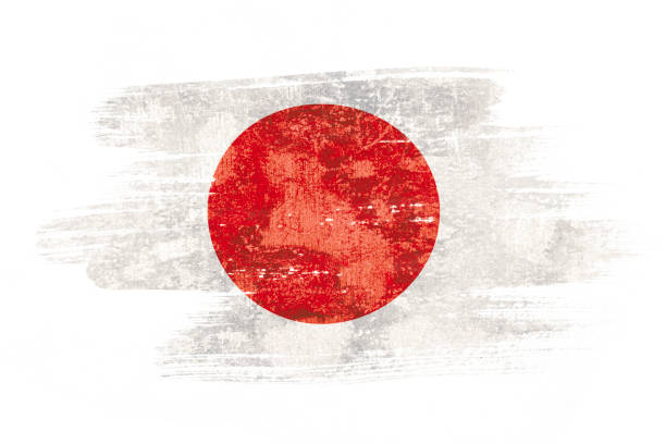 예술 수채화 그림 흰색 배경에 고립 된 바람에 날 려 일본 국기의 브러시. - japanese flag 뉴스 사진 이미지