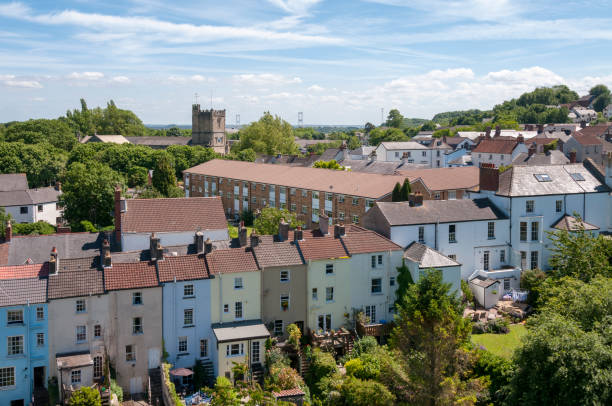 town houses in chepstow, wales, united kingdom - monmouth wales imagens e fotografias de stock