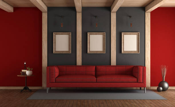 istock Red and gray elegant living room 932409482