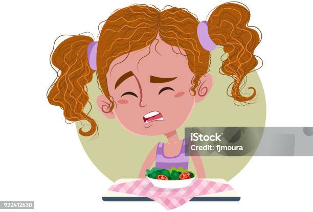 Girl Doesnt Want To Eat Vegetables Stock Illustration - Download Image Now - Broccoli, Carrot, Child