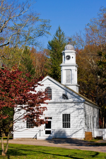 An old, restored church in Allaire Village, New Jersey. Allaire village was a bog iron industry town in New Jersey during the early 19th century.