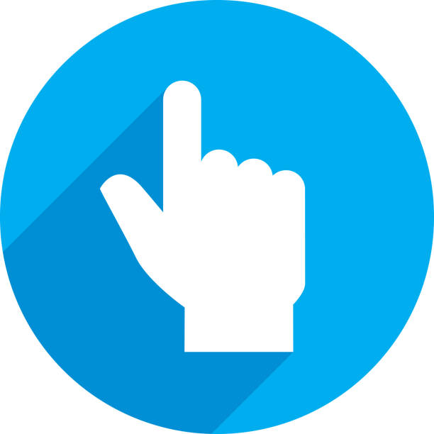 Hand Point Icon Silhouette Vector illustration of a blue hand pointing cursor icon in flat style. index finger illustrations stock illustrations