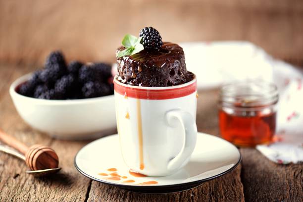 Delicious Chocolate mugcake cooked in a microwave stock photo
