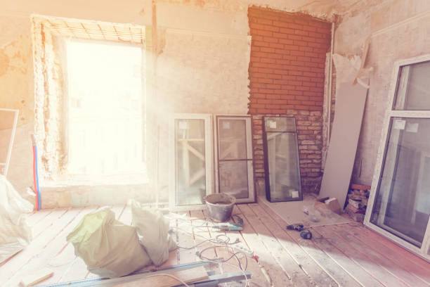 istock Working process of installing pvc windows in room of apartment is under construction, remodeling, renovation, extension, restoration and reconstruction 932436352
