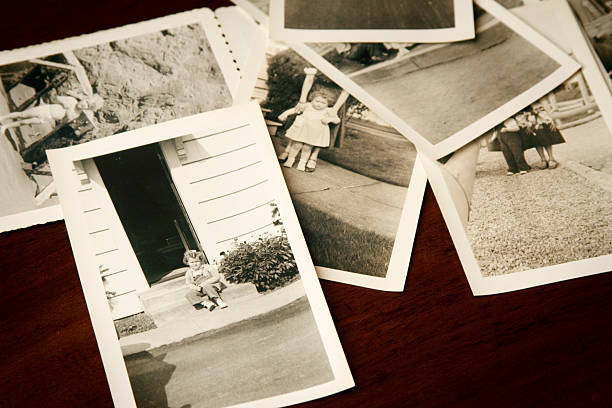A set of old black and white photos stock photo