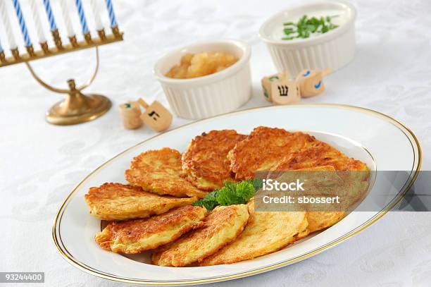 Latkes For Hanukkah Stock Photo - Download Image Now - Latke, Hanukkah, Apple Sauce