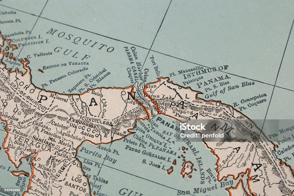 vintage, mapa Panama - Zbiór zdjęć royalty-free (Kanał Panamski)