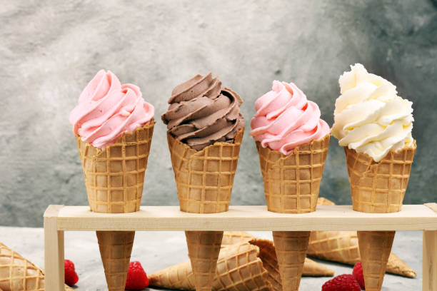 istock Vanilla frozen yogurt or soft ice cream in waffle cone. 932447940