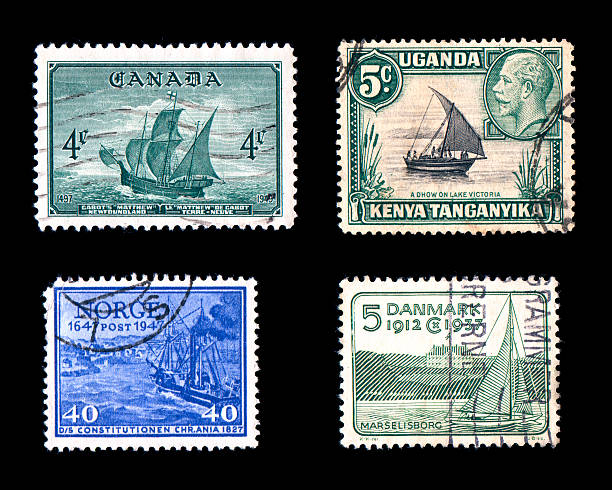 istock Four Vintage Sailboat Stamps Ships 93245043