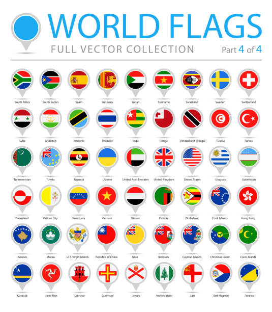 ilustrações, clipart, desenhos animados e ícones de bandeira do mundo redondo pinos - vector icons plana - mais populares - canadian flag flag national flag japan