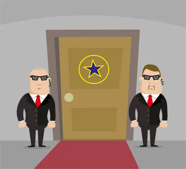 Vector illustration of Two security guards and pop star door