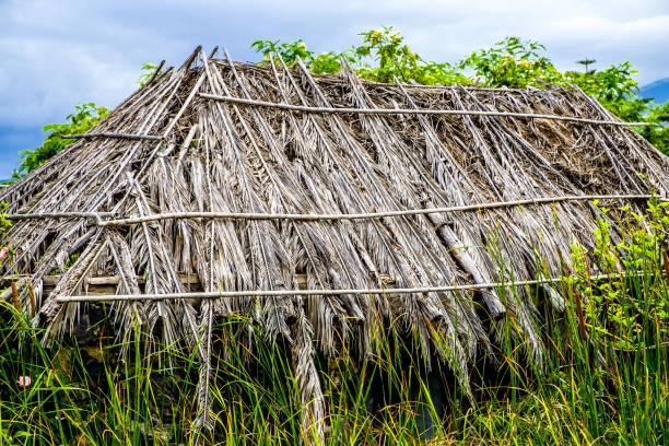 straw hut part of an old straw hut thatched roof hut straw grass hut stock pictures, royalty-free photos & images